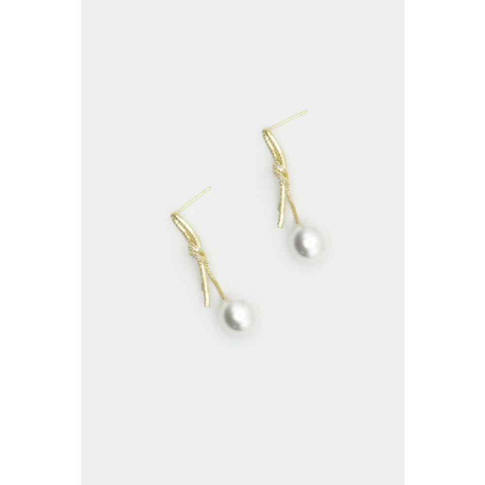 Voodoo Vixen - Diamante Bow And Pearl Drop Ohrringe - Goldfarben